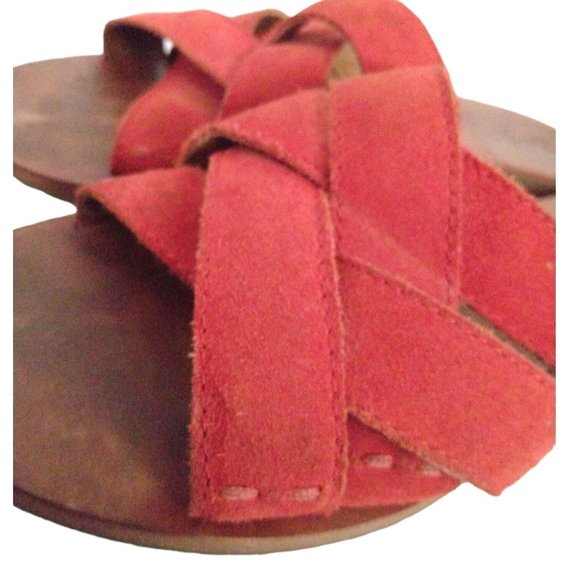 Frye Womens Carla Criss Cross Red Suede Leather Sandals Slides Flip Flops 6.5 M - Picture 3 of 12